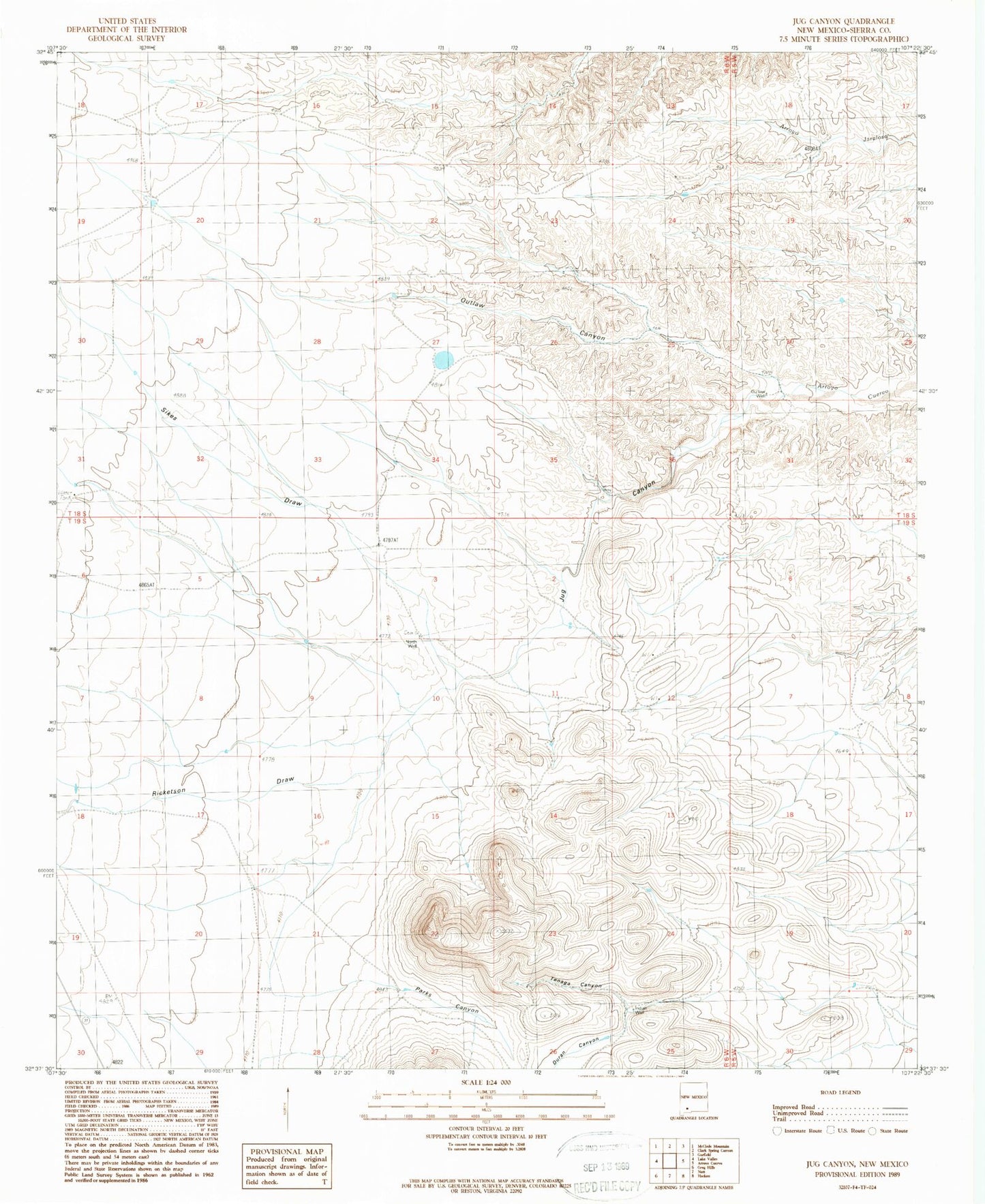 Classic USGS Jug Canyon New Mexico 7.5'x7.5' Topo Map Image