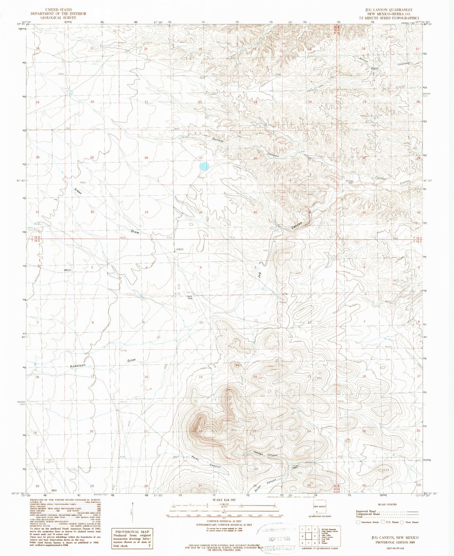 Classic USGS Jug Canyon New Mexico 7.5'x7.5' Topo Map Image