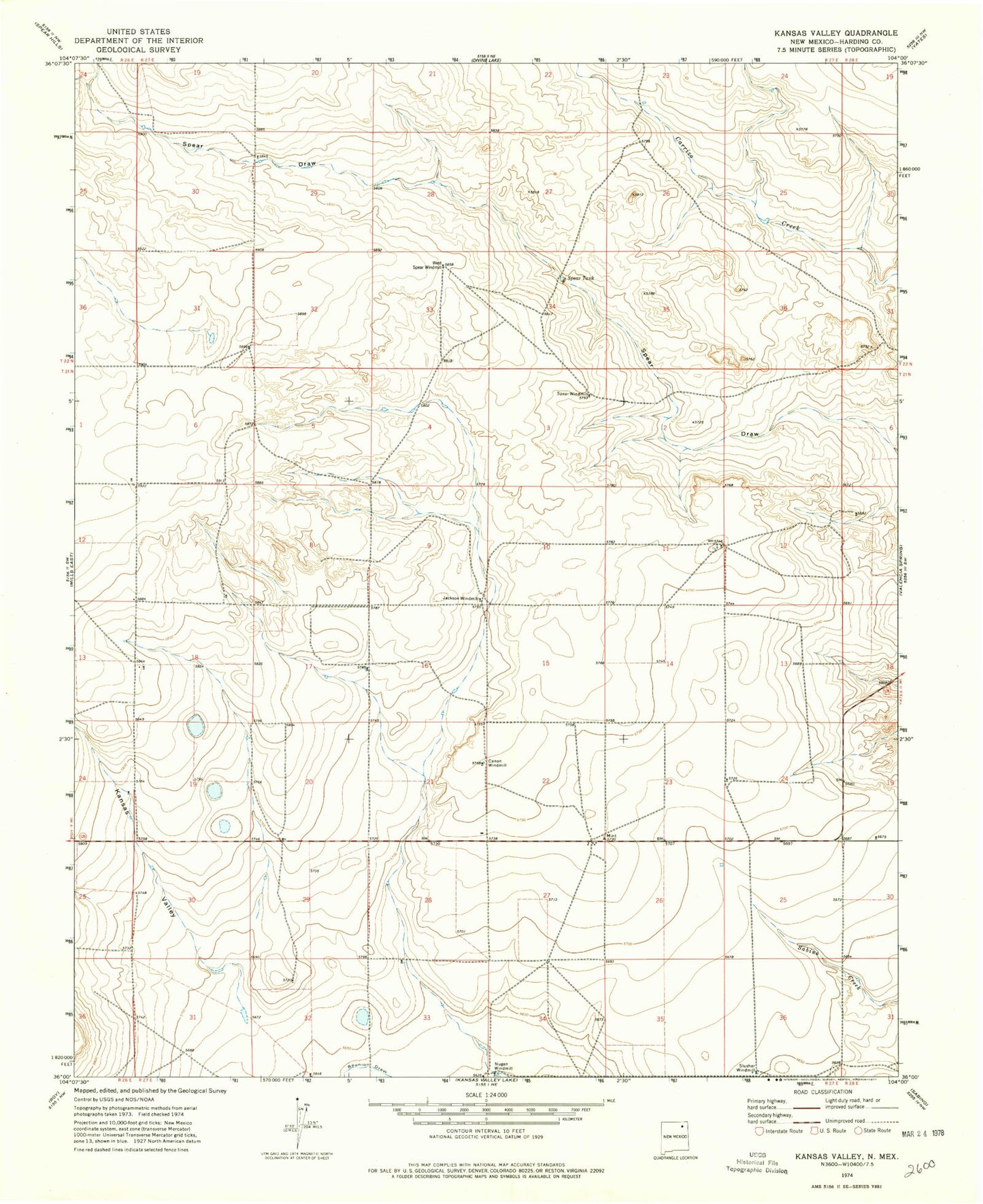 Classic USGS Kansas Valley New Mexico 7.5'x7.5' Topo Map Image