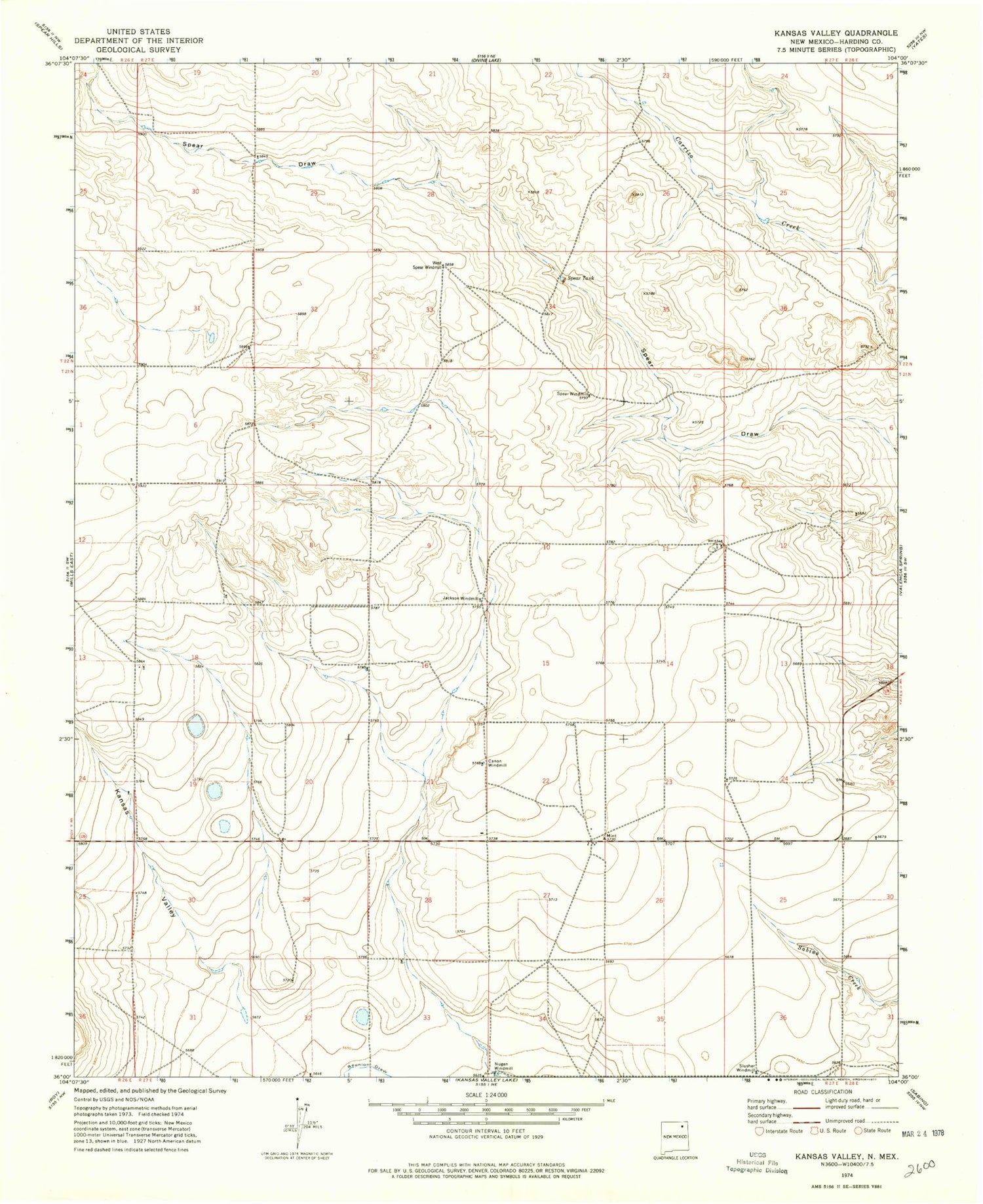 Classic USGS Kansas Valley New Mexico 7.5'x7.5' Topo Map Image