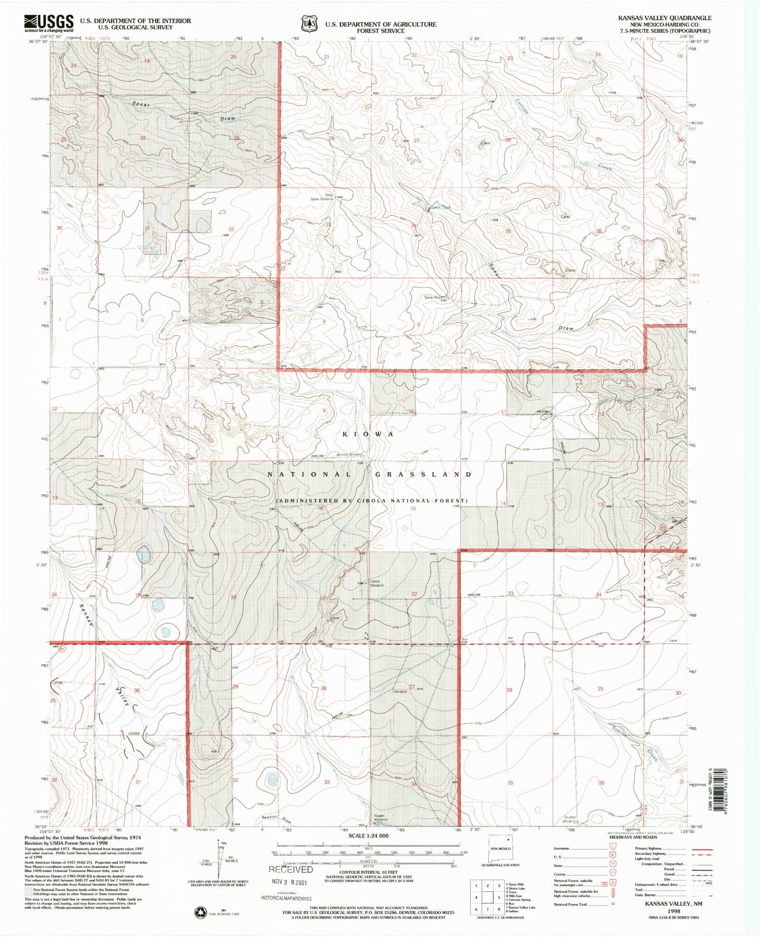 Classic USGS Kansas Valley New Mexico 7.5'x7.5' Topo Map Image