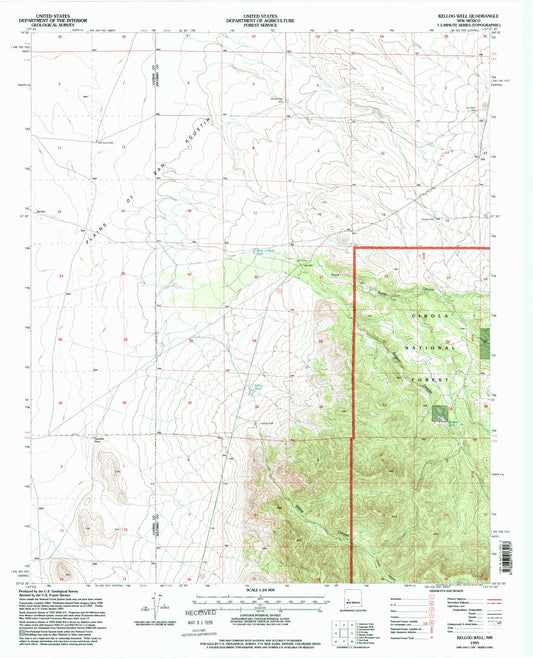 Classic USGS Kellog Well New Mexico 7.5'x7.5' Topo Map Image