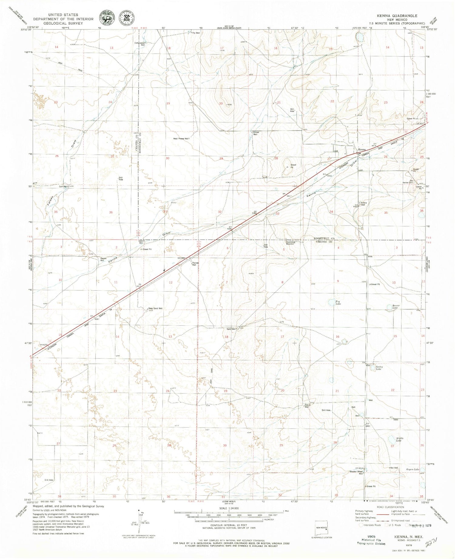 Classic USGS Kenna New Mexico 7.5'x7.5' Topo Map Image