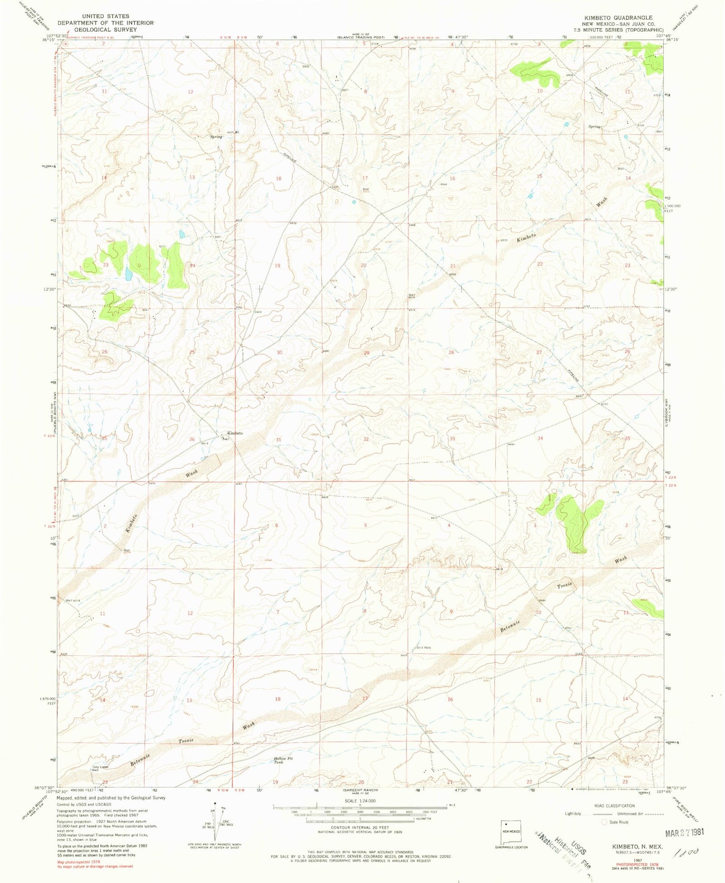 Classic USGS Kimbeto New Mexico 7.5'x7.5' Topo Map Image