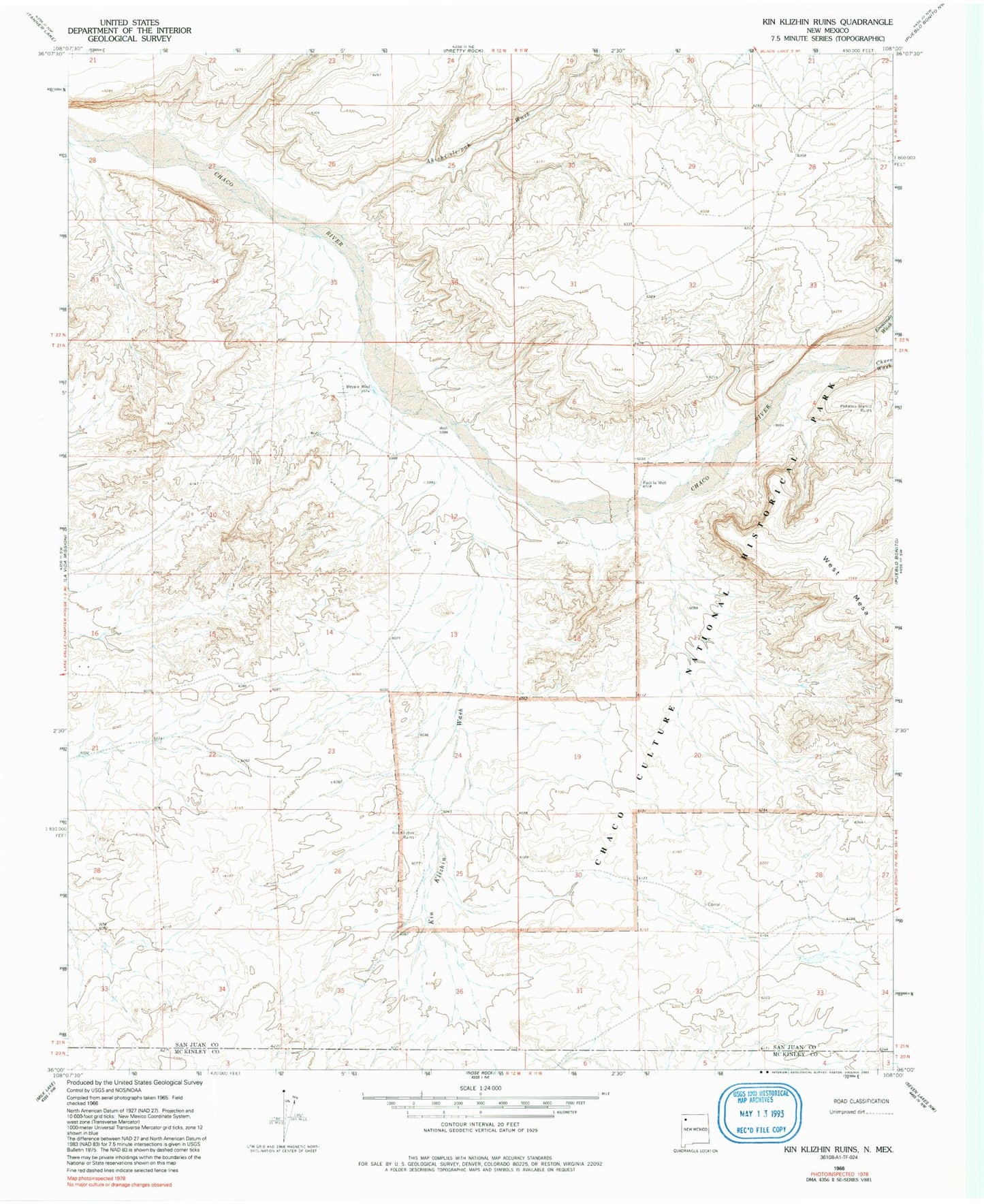 Classic USGS Kin Klizhin Ruins New Mexico 7.5'x7.5' Topo Map Image