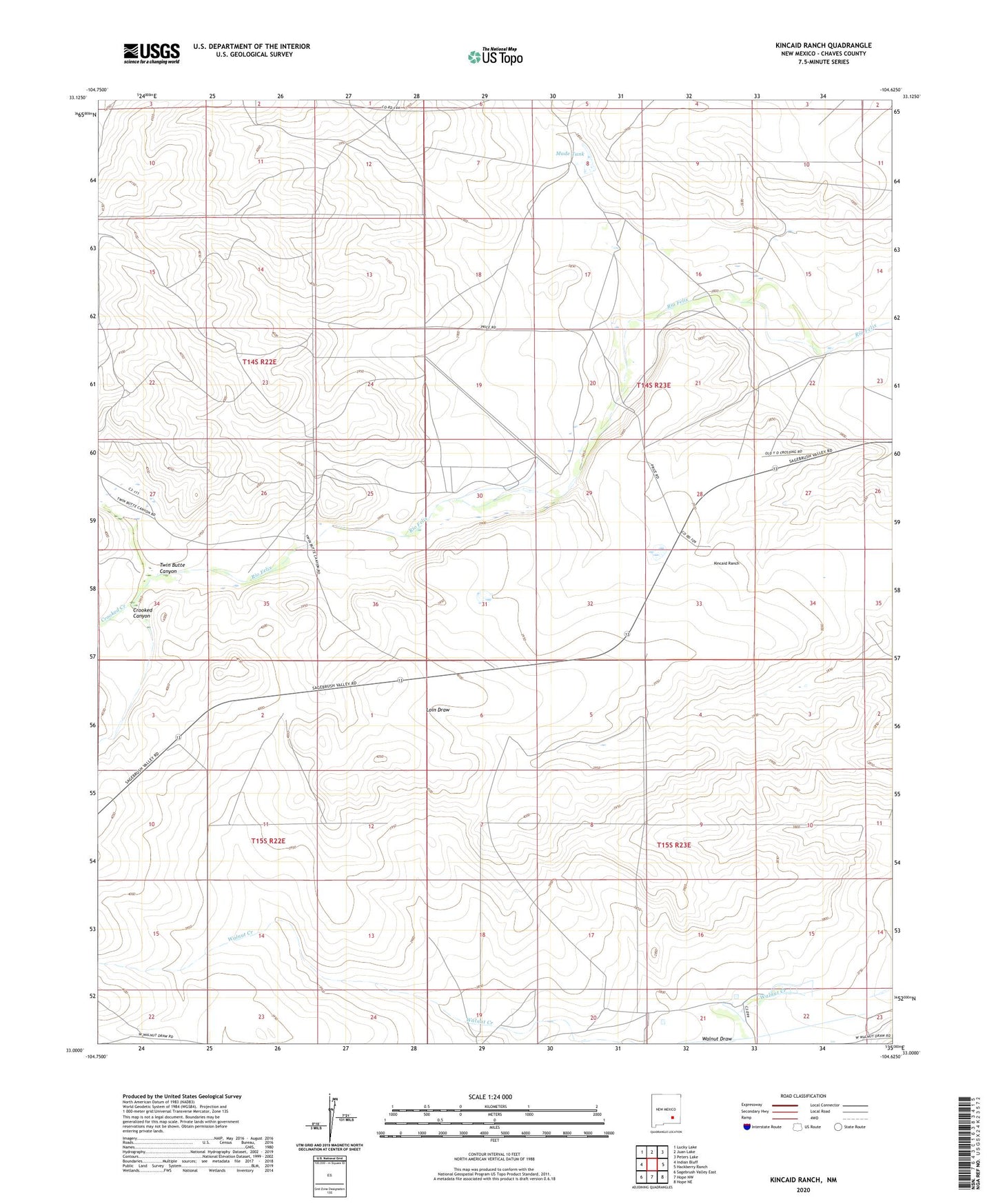 Kincaid Ranch New Mexico US Topo Map Image