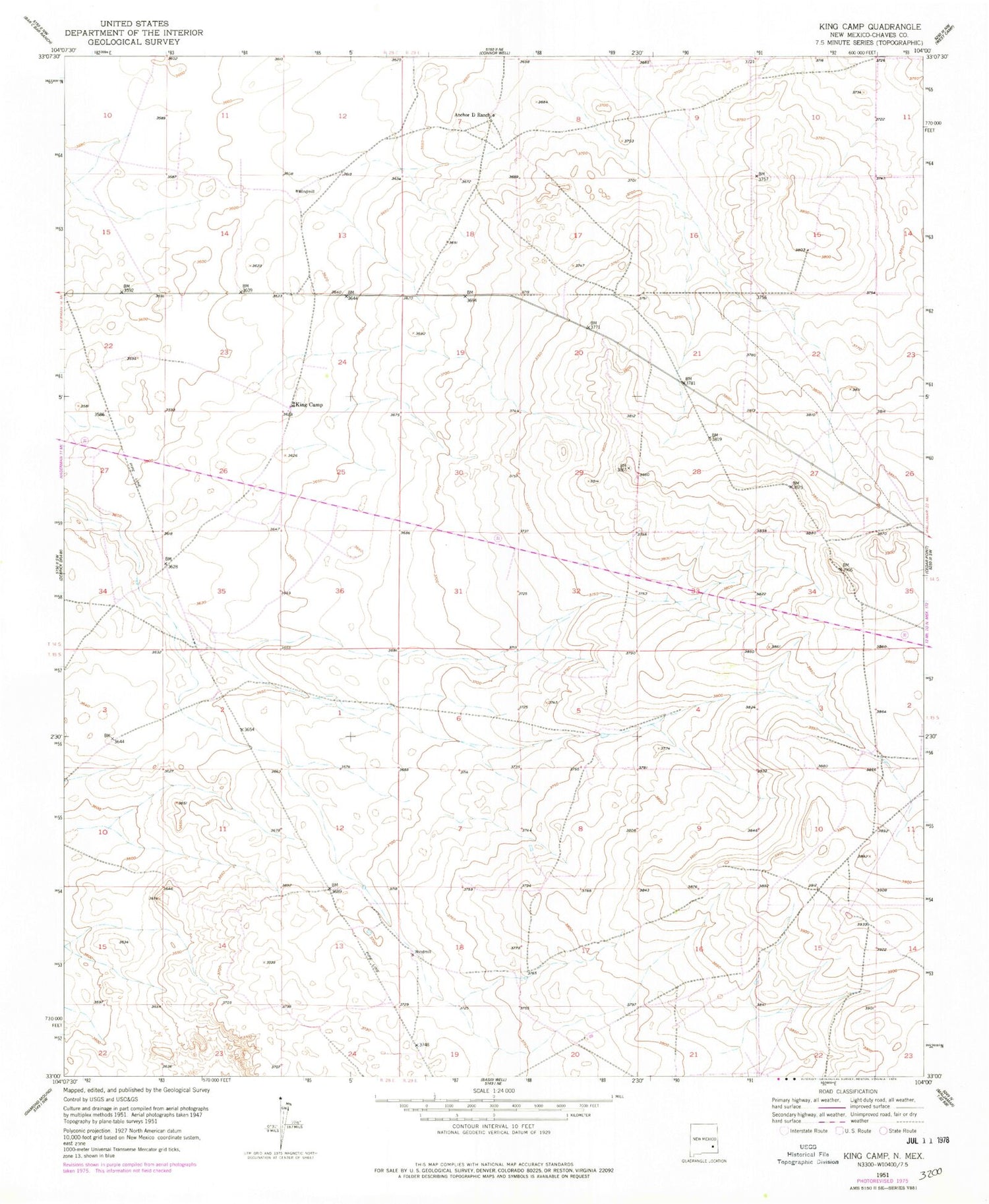 Classic USGS King Camp New Mexico 7.5'x7.5' Topo Map Image