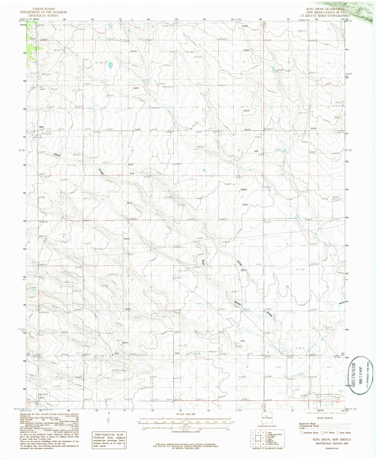 Classic USGS King Draw New Mexico 7.5'x7.5' Topo Map Image