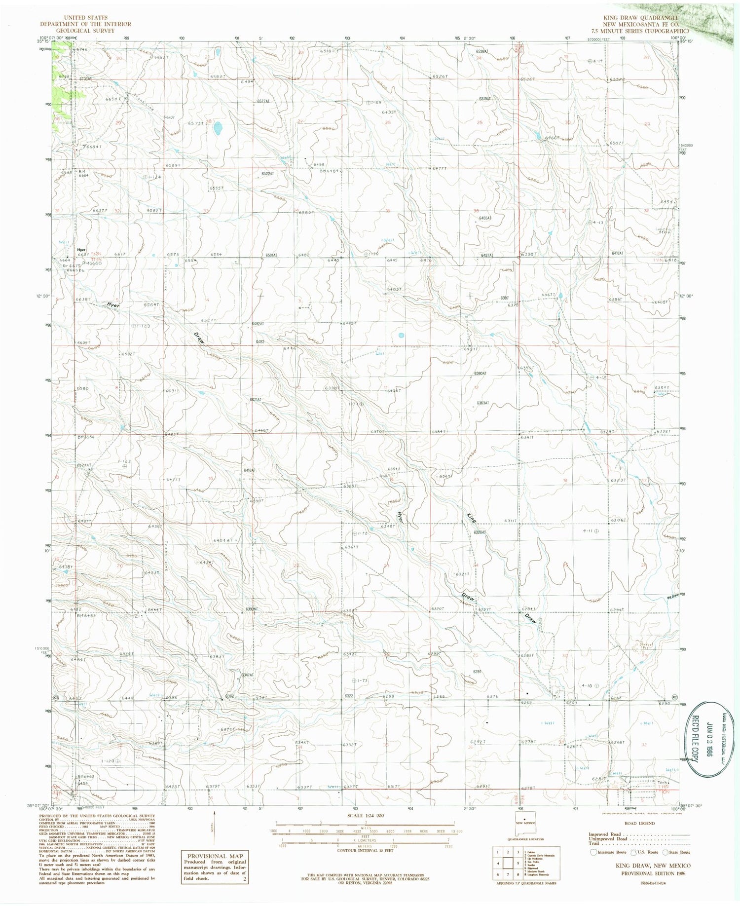 Classic USGS King Draw New Mexico 7.5'x7.5' Topo Map Image