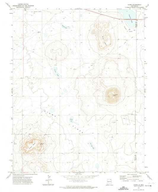 Classic USGS Kiowa New Mexico 7.5'x7.5' Topo Map Image