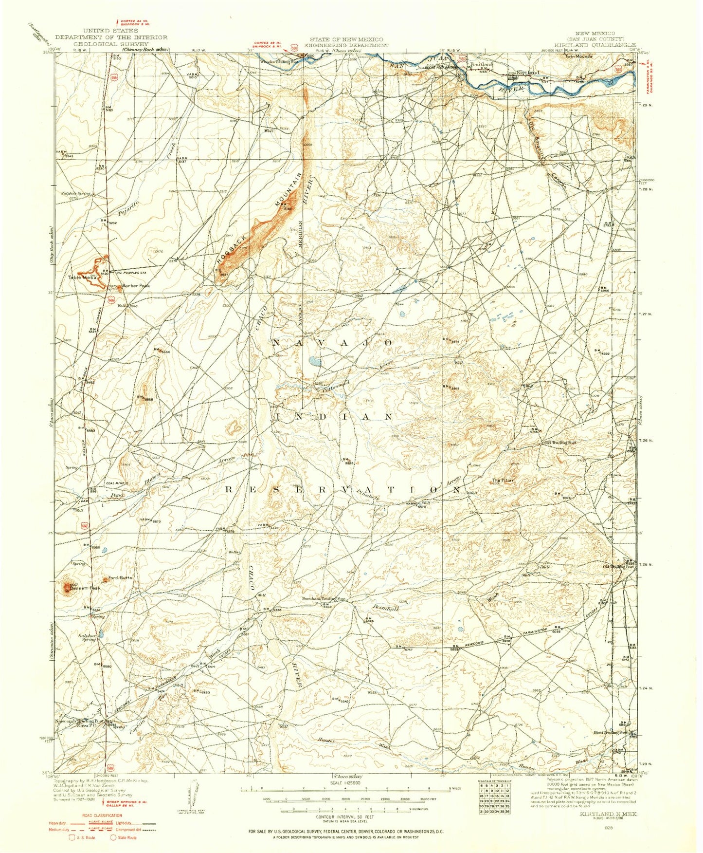 Historic 1928 Kirtland New Mexico 30'x30' Topo Map Image