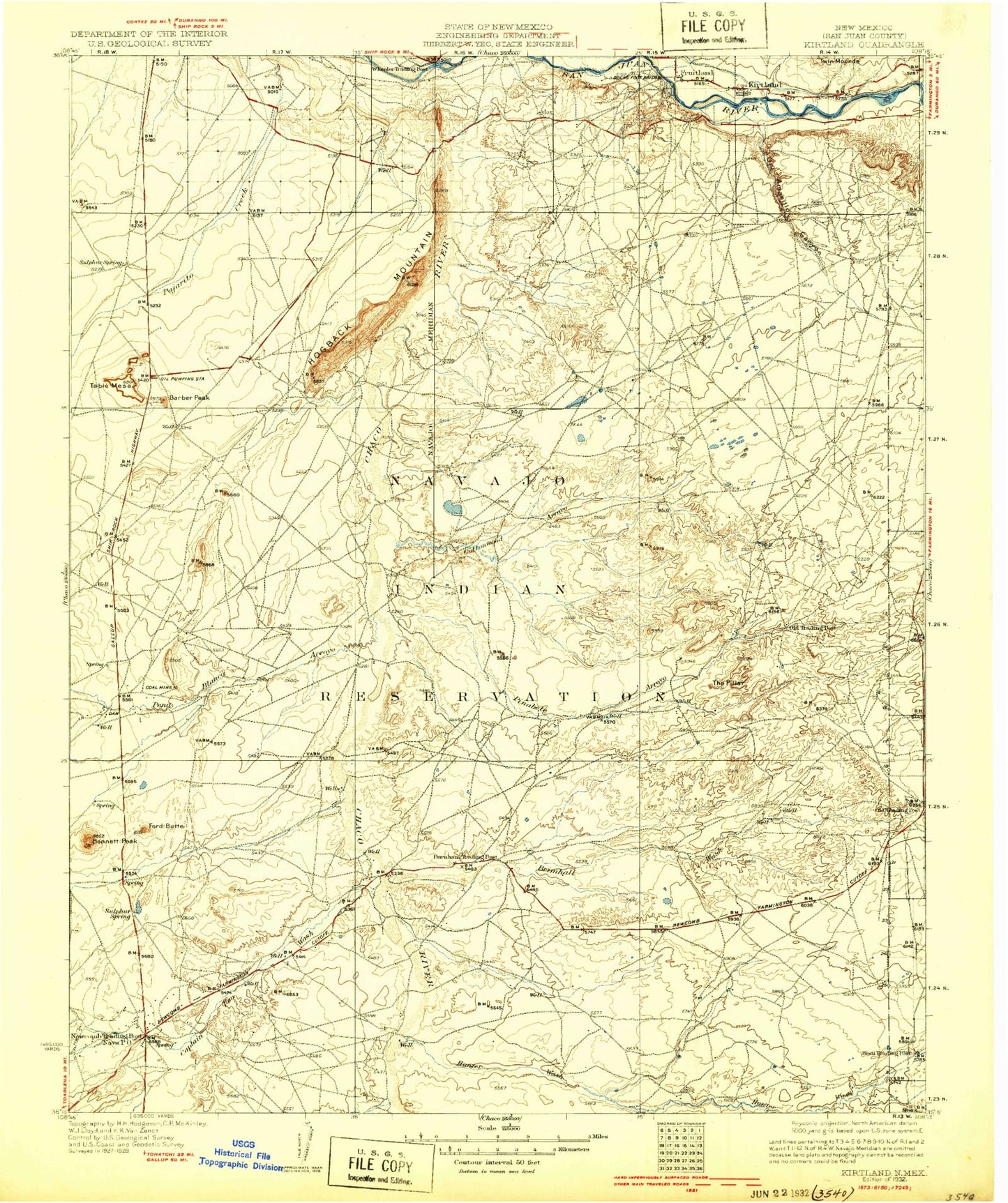 Historic 1932 Kirtland New Mexico 30'x30' Topo Map Image