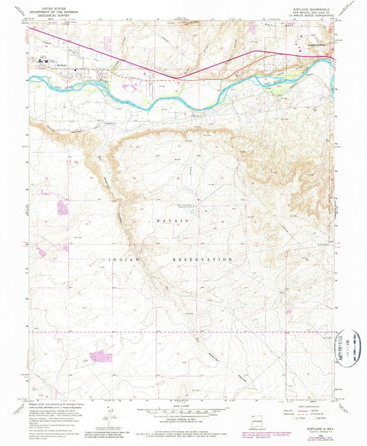 Classic USGS Kirtland New Mexico 7.5'x7.5' Topo Map Image