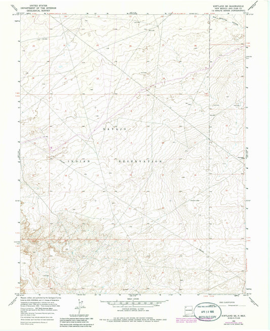 Classic USGS Kirtland SE New Mexico 7.5'x7.5' Topo Map Image