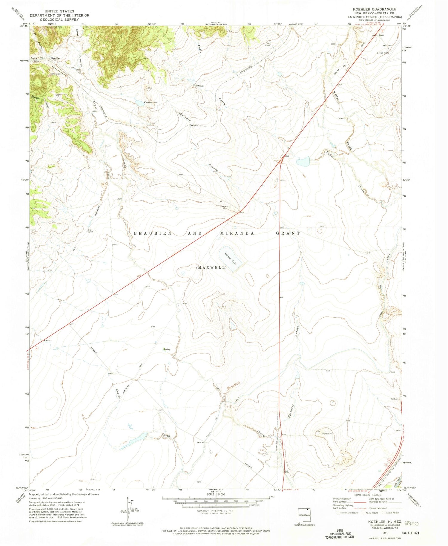 Classic USGS Koehler New Mexico 7.5'x7.5' Topo Map Image