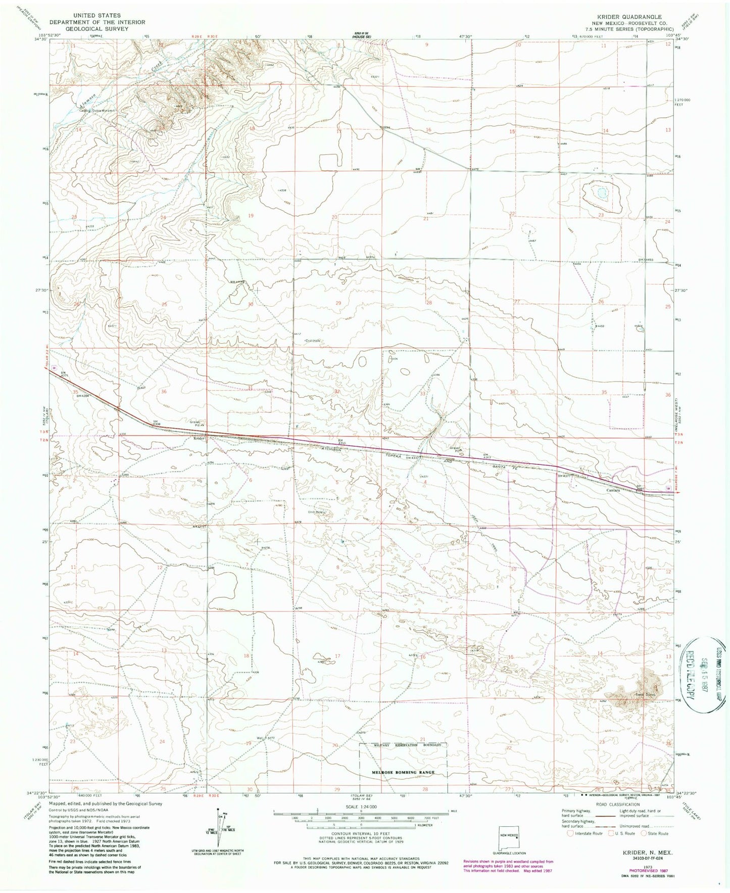 Classic USGS Krider New Mexico 7.5'x7.5' Topo Map Image