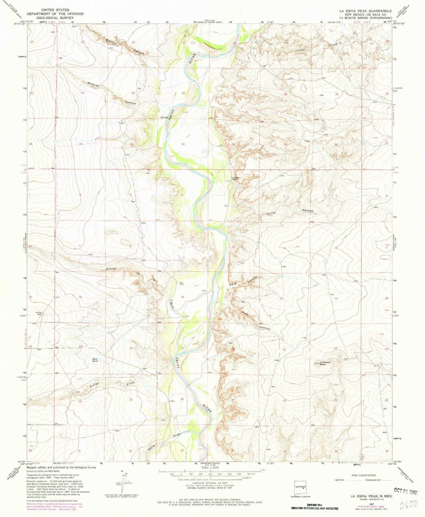 Classic USGS La Espia Peak New Mexico 7.5'x7.5' Topo Map Image