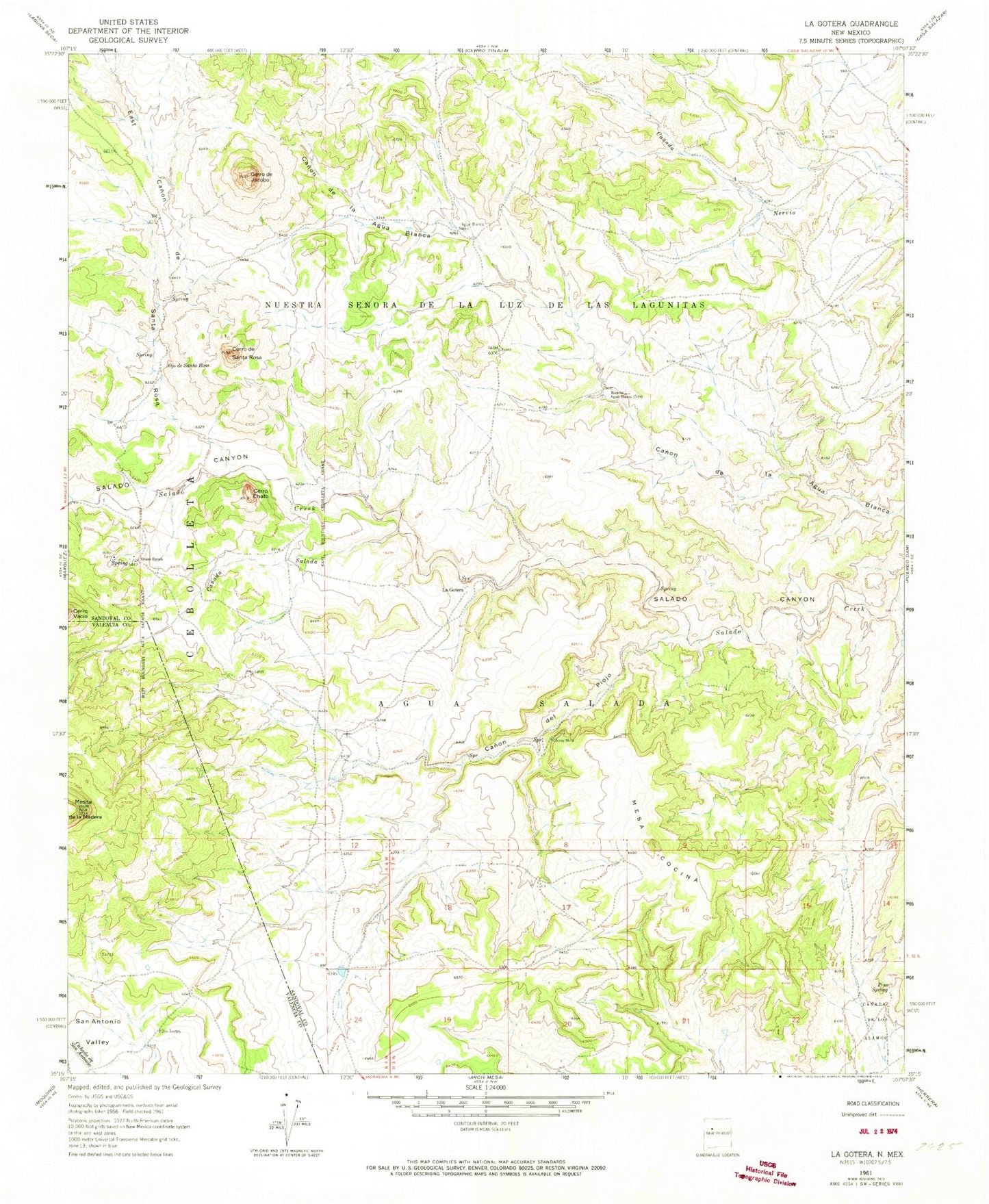 Classic USGS La Gotera New Mexico 7.5'x7.5' Topo Map Image