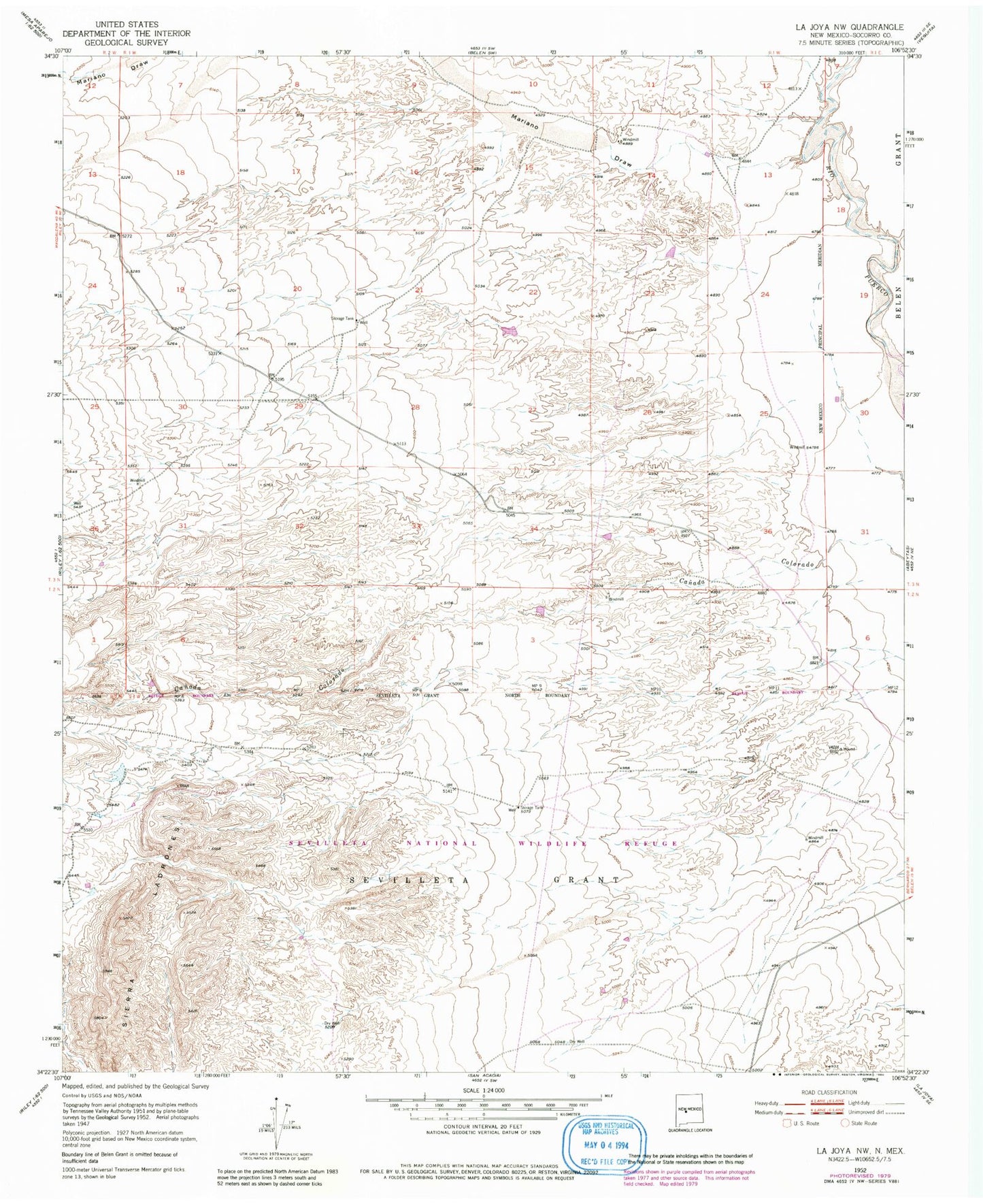 Classic USGS La Joya NW New Mexico 7.5'x7.5' Topo Map Image