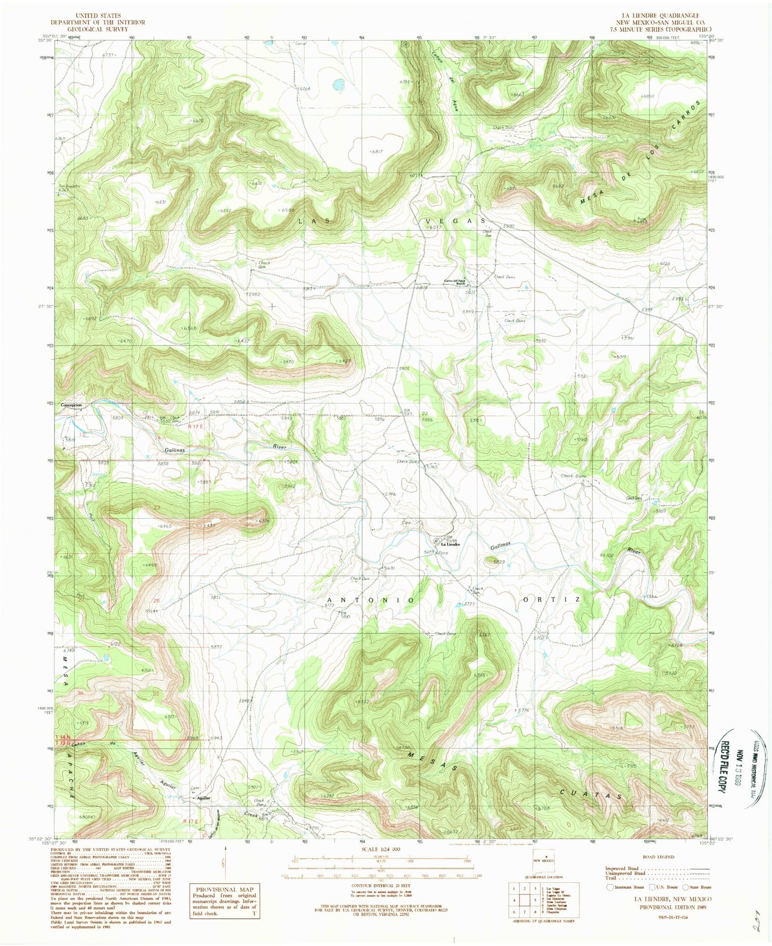 Classic USGS La Liendre New Mexico 7.5'x7.5' Topo Map Image