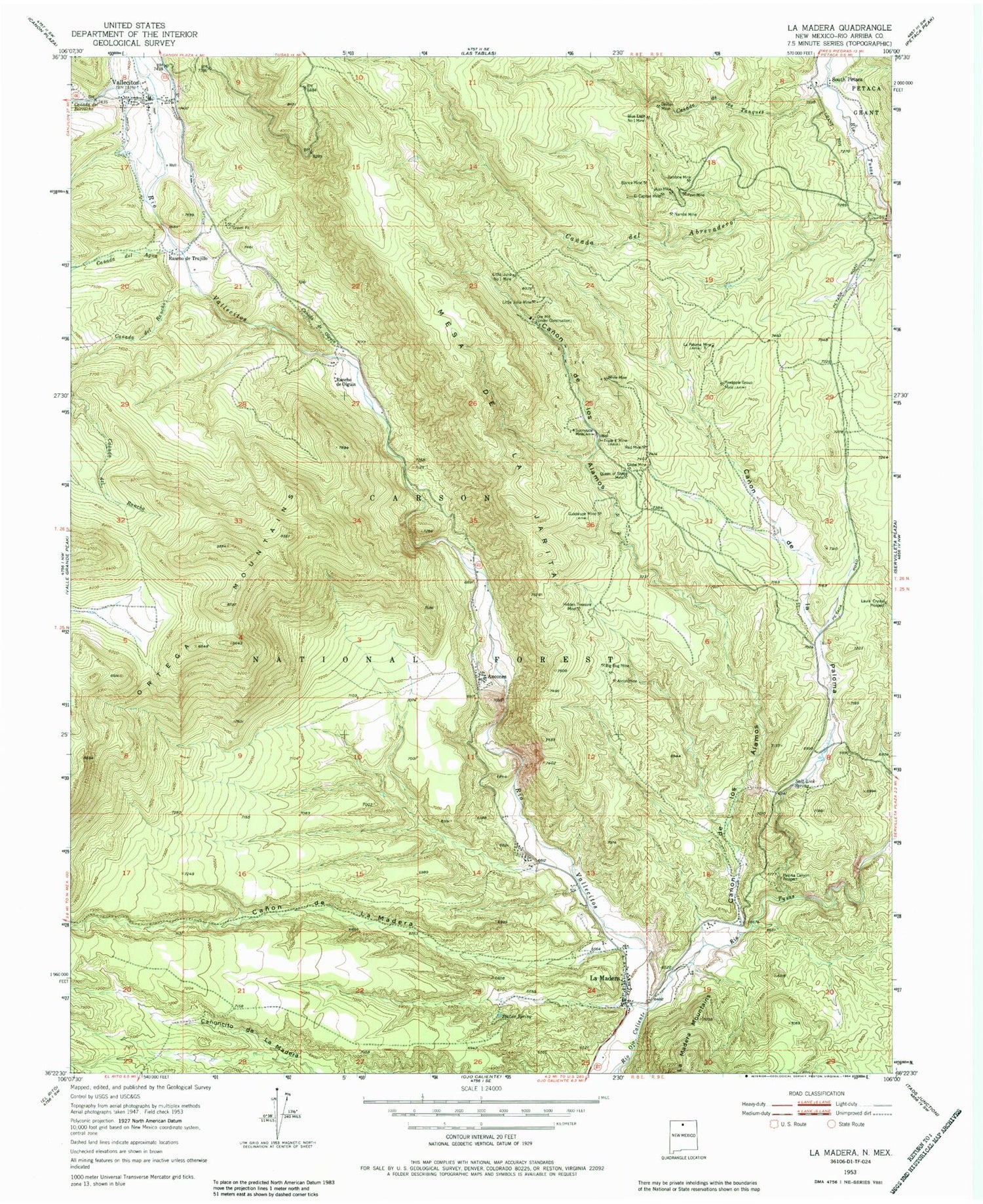 Classic USGS La Madera New Mexico 7.5'x7.5' Topo Map Image