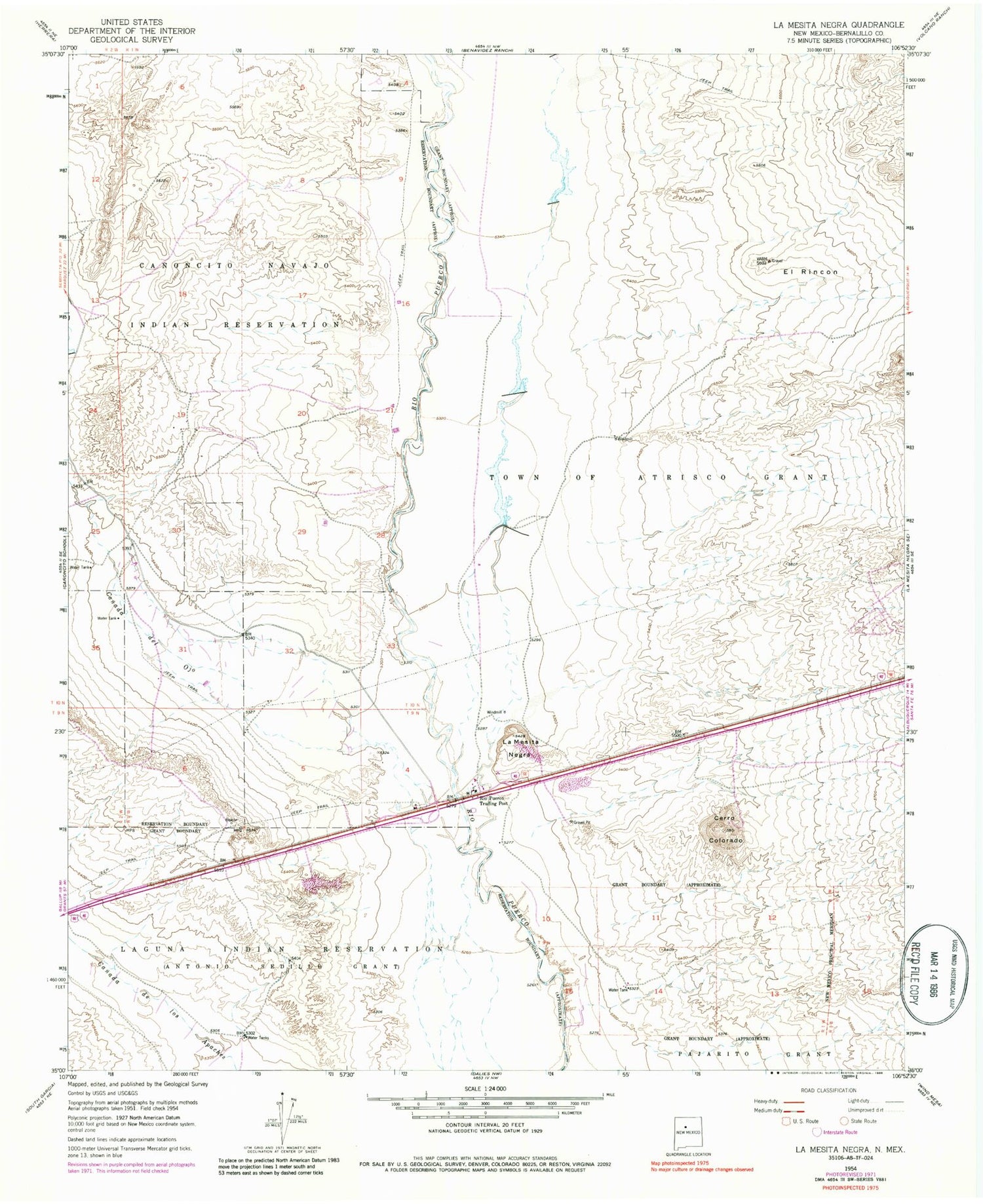 Classic USGS La Mesita Negra New Mexico 7.5'x7.5' Topo Map Image