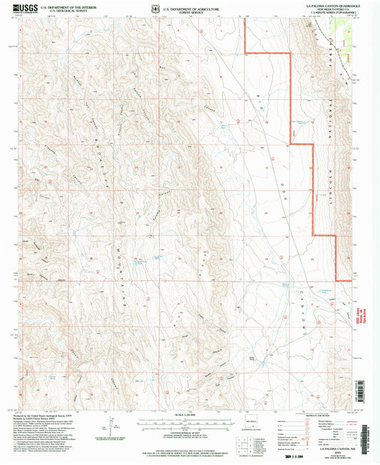 Classic USGS La Paloma Canyon New Mexico 7.5'x7.5' Topo Map Image