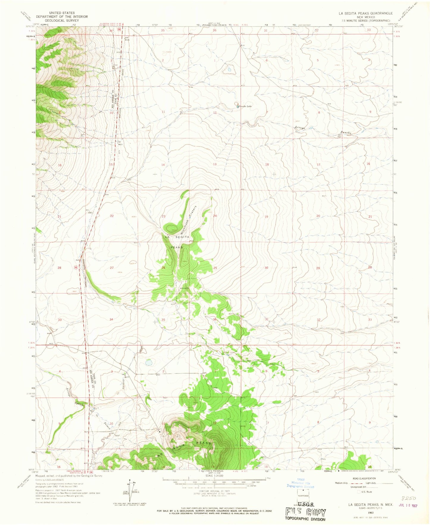 Classic USGS La Segita Peaks New Mexico 7.5'x7.5' Topo Map Image