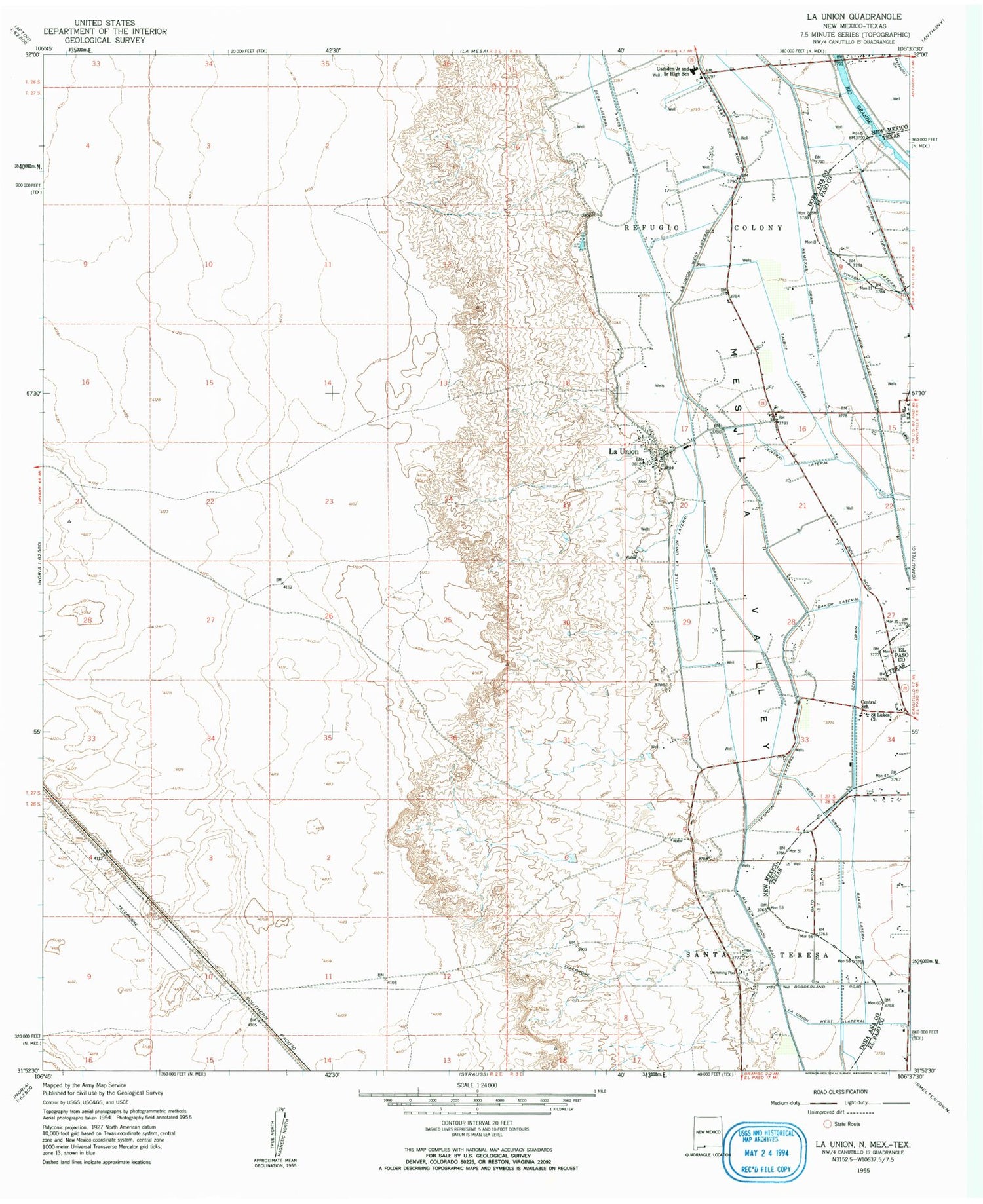 Classic USGS La Union New Mexico 7.5'x7.5' Topo Map Image