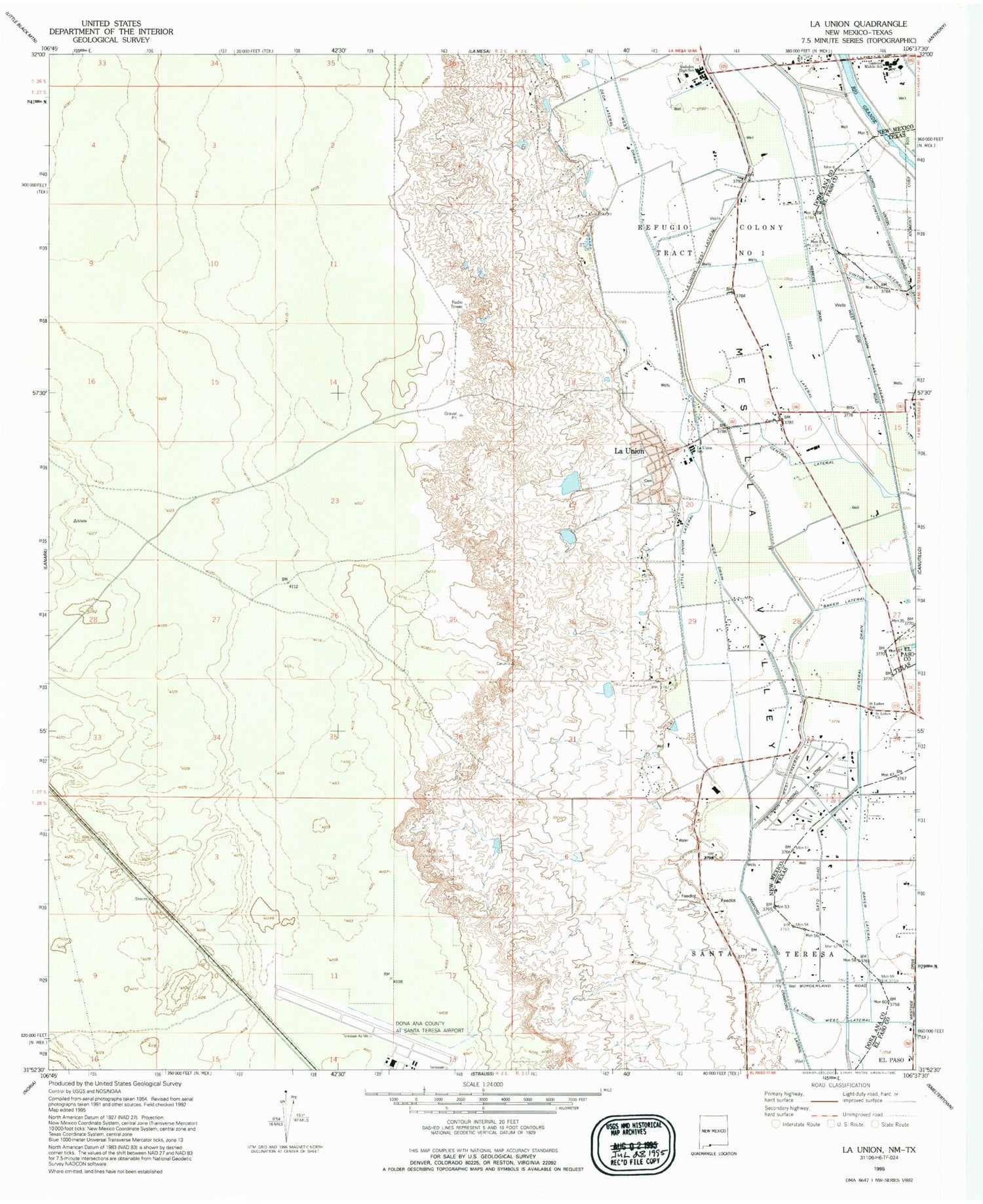 Classic USGS La Union New Mexico 7.5'x7.5' Topo Map Image