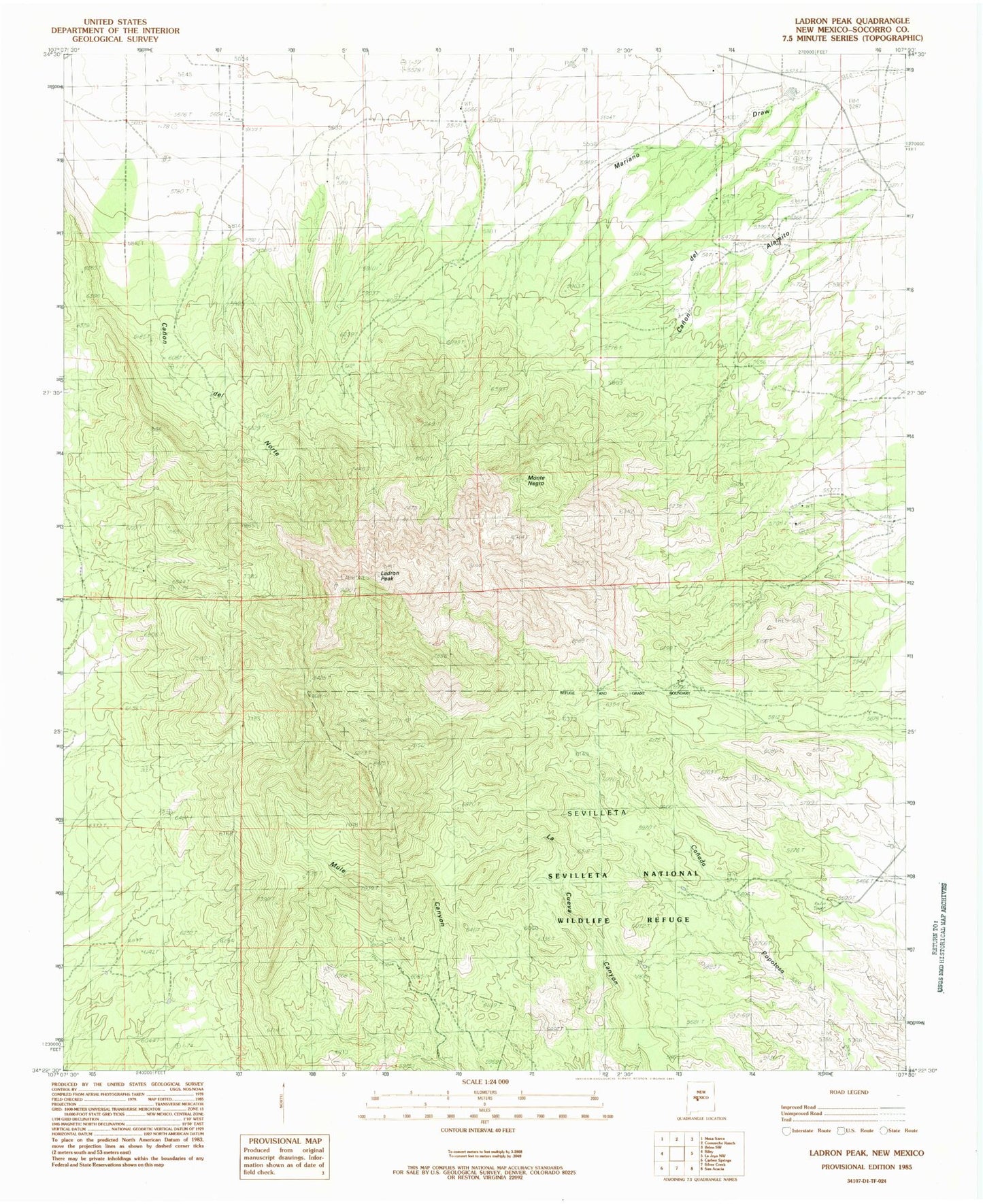 Classic USGS Ladron Peak New Mexico 7.5'x7.5' Topo Map Image