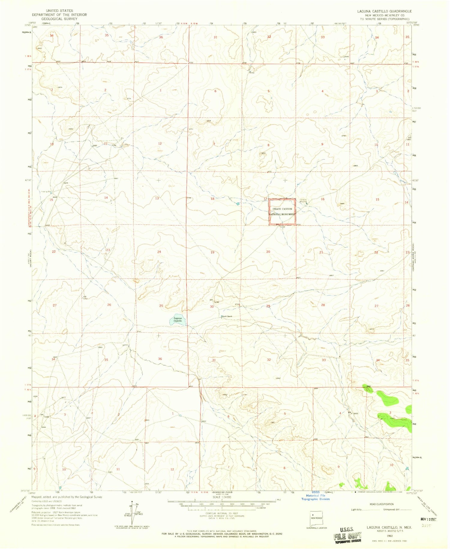 Classic USGS Laguna Castillo New Mexico 7.5'x7.5' Topo Map Image