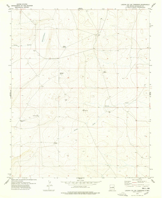 Classic USGS Laguna De Los Terreros New Mexico 7.5'x7.5' Topo Map Image