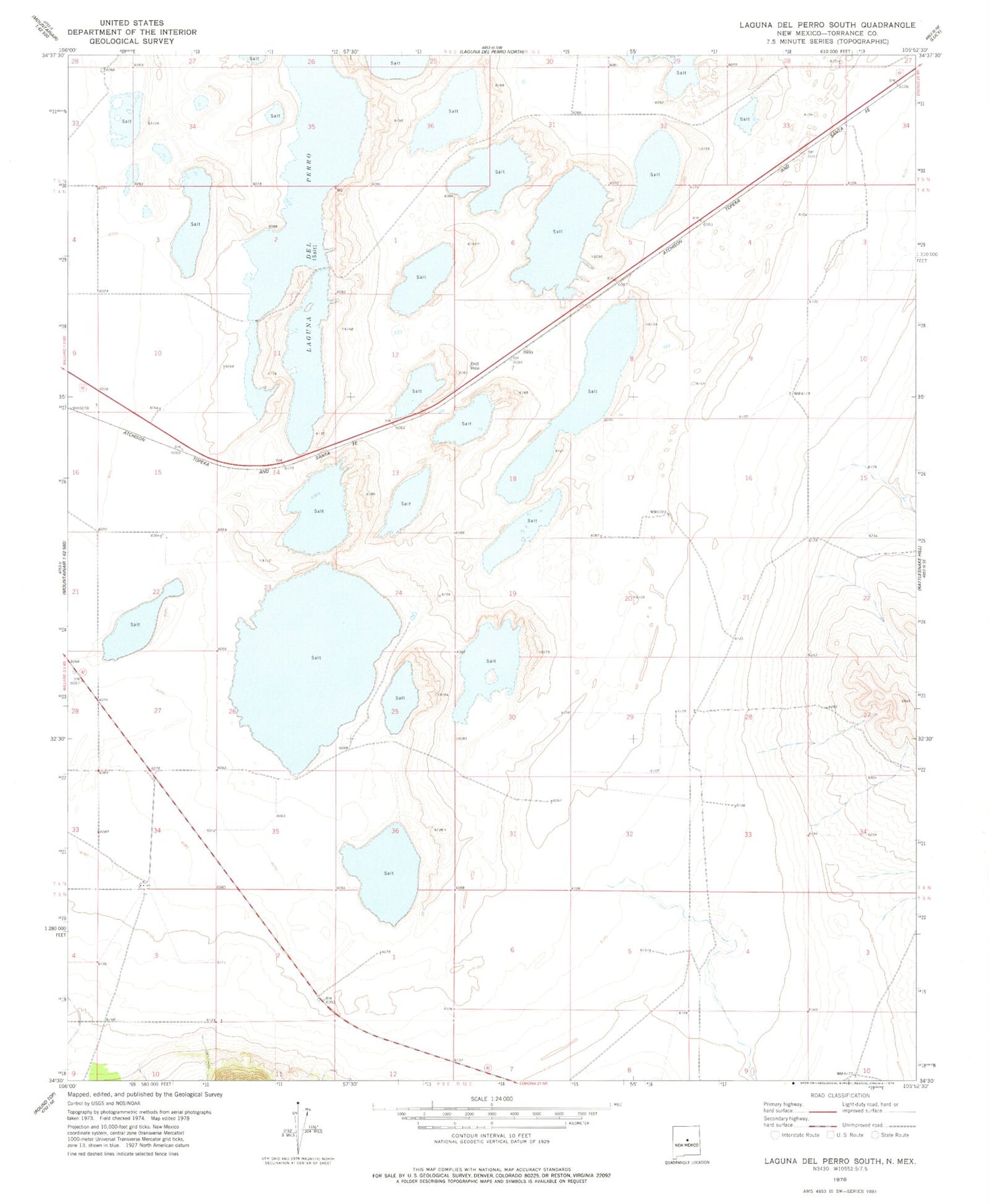 Classic USGS Laguna Del Perro South New Mexico 7.5'x7.5' Topo Map Image