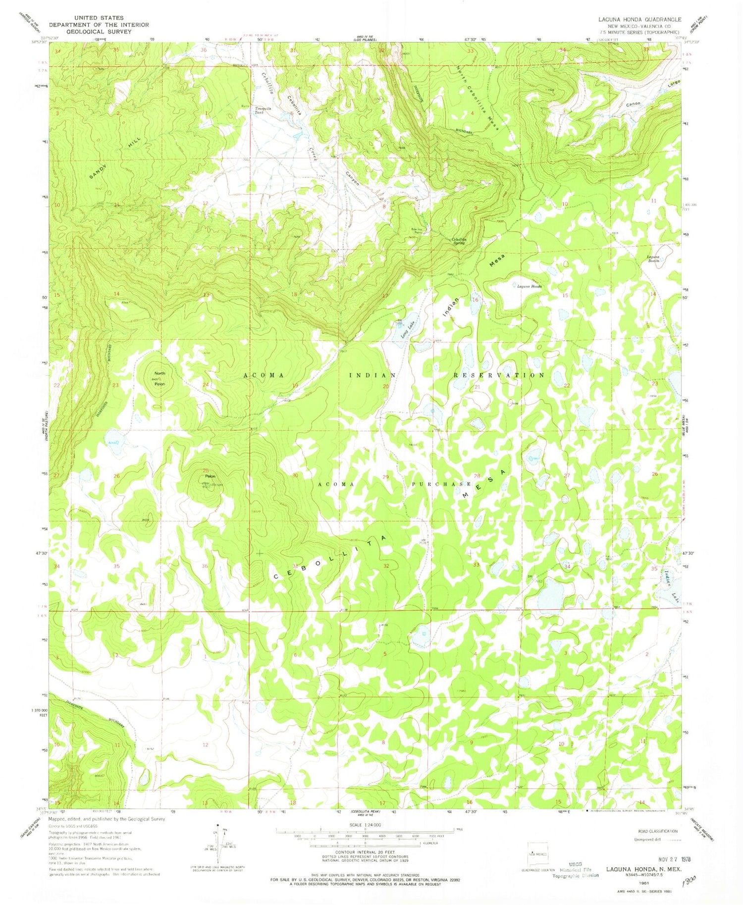 Classic USGS Laguna Honda New Mexico 7.5'x7.5' Topo Map Image