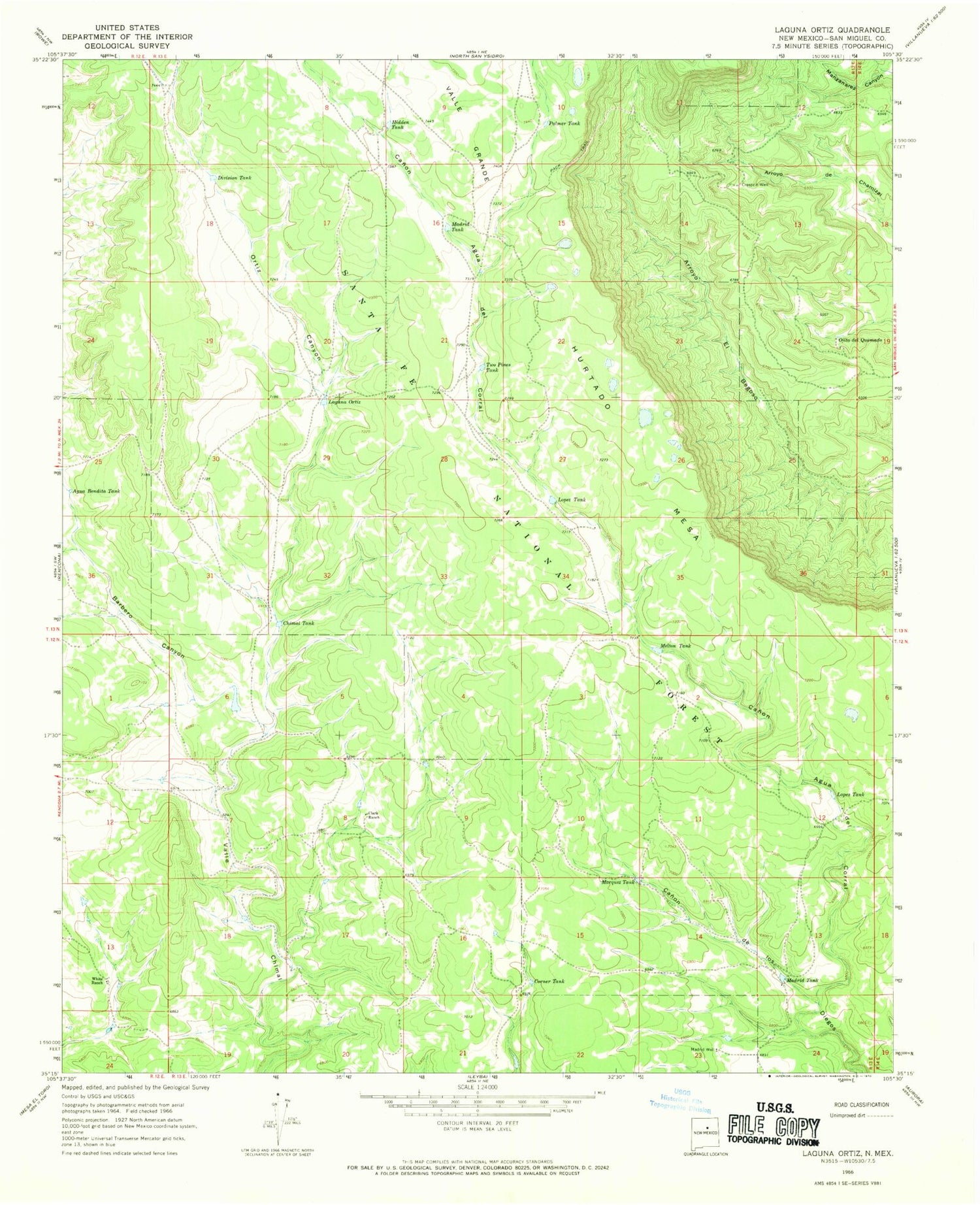 Classic USGS Laguna Ortiz New Mexico 7.5'x7.5' Topo Map Image