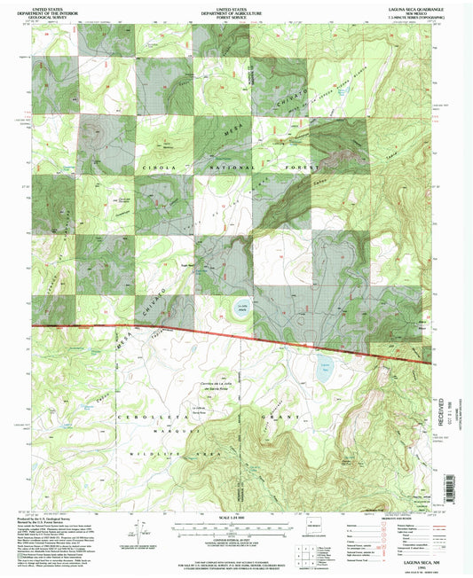 Classic USGS Laguna Seca New Mexico 7.5'x7.5' Topo Map Image