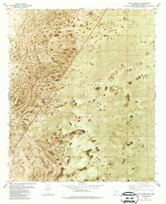 Classic USGS Lake Lucero New Mexico 7.5'x7.5' Topo Map Image