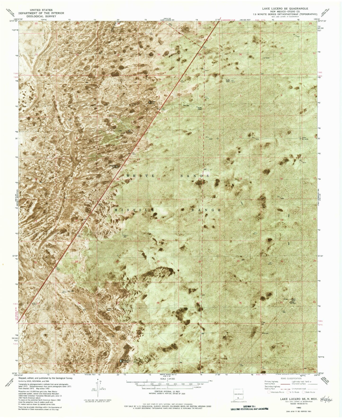 Classic USGS Lake Lucero SE New Mexico 7.5'x7.5' Topo Map Image