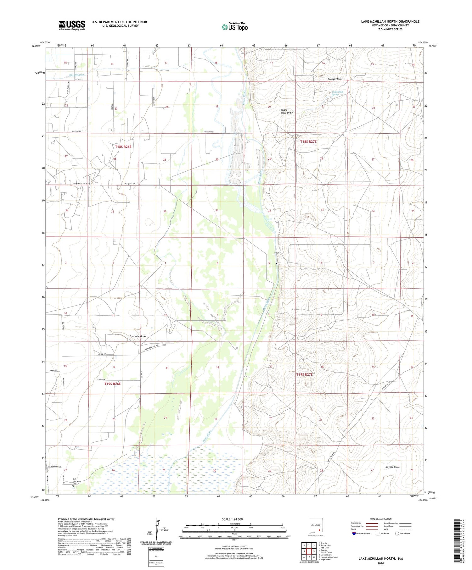 Lake McMillan North New Mexico US Topo Map Image