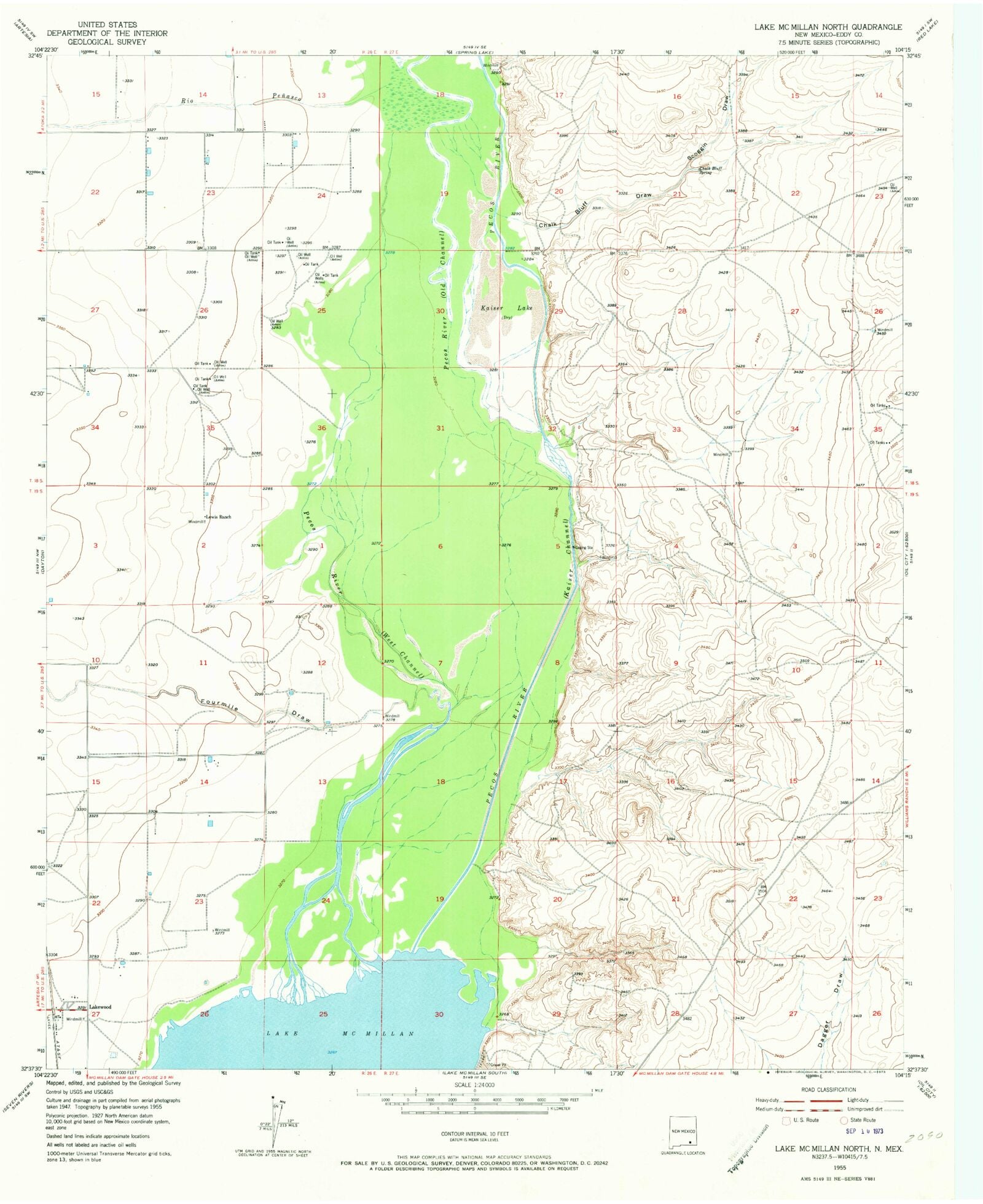 Classic USGS Lake McMillan North New Mexico 7.5'x7.5' Topo Map