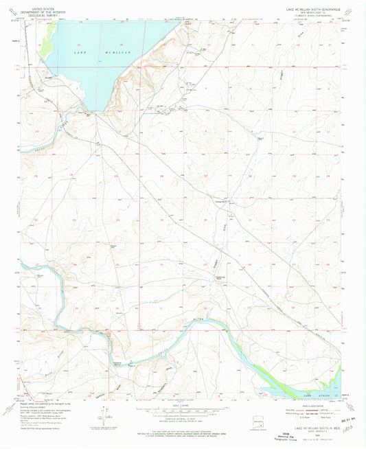 Classic USGS Lake McMillan South New Mexico 7.5'x7.5' Topo Map Image