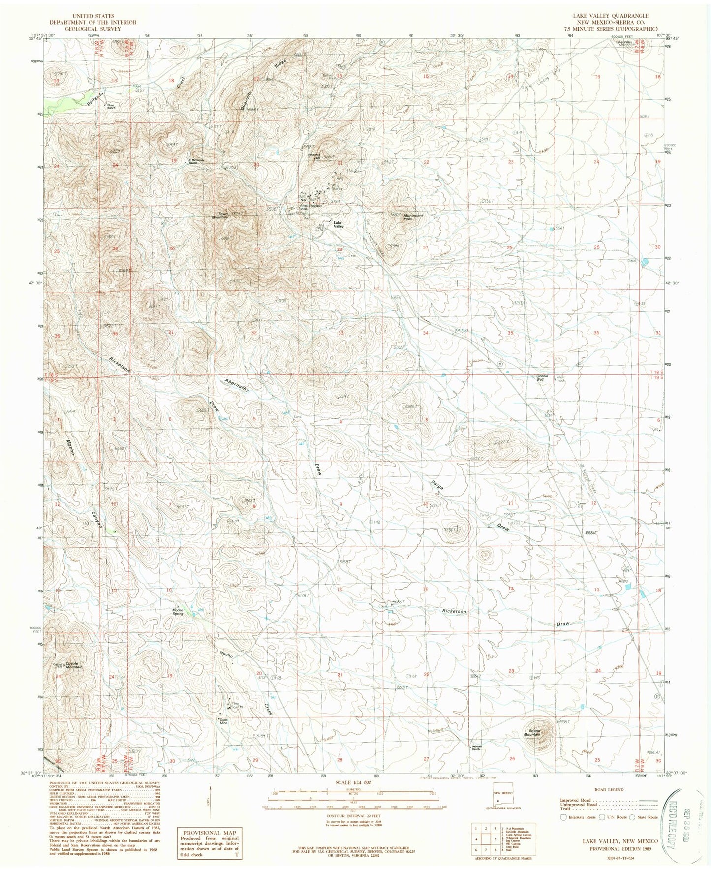 Classic USGS Lake Valley New Mexico 7.5'x7.5' Topo Map Image