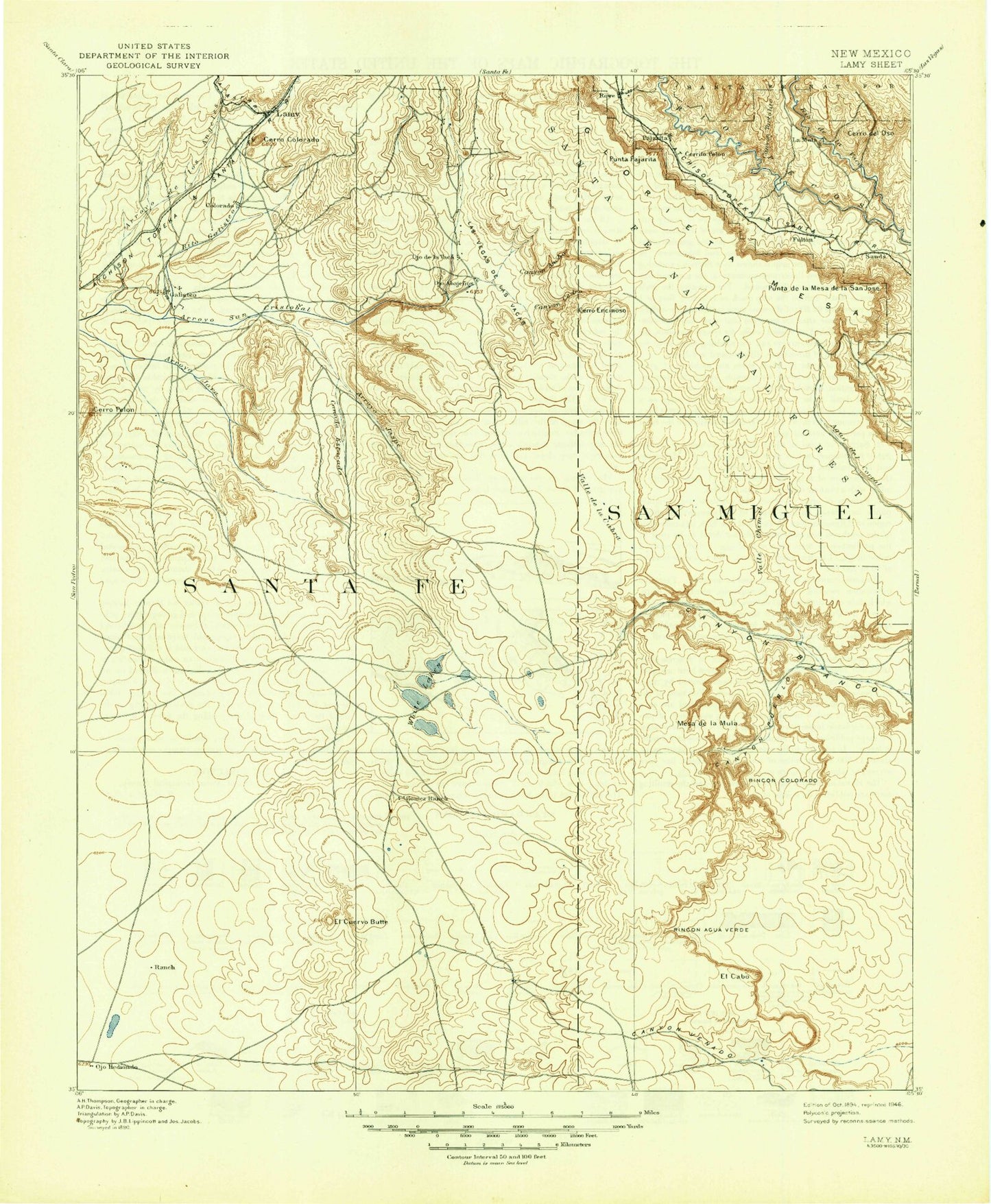 Historic 1894 Lamy New Mexico 30'x30' Topo Map Image