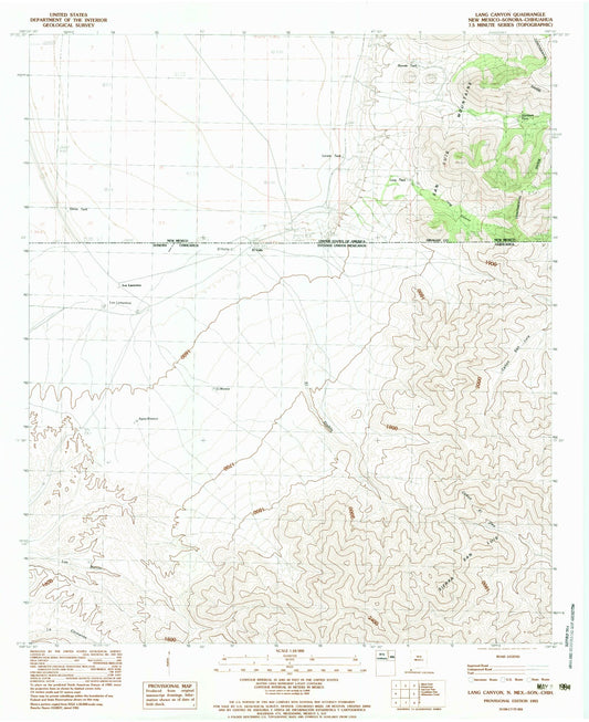 Classic USGS Lang Canyon New Mexico 7.5'x7.5' Topo Map Image