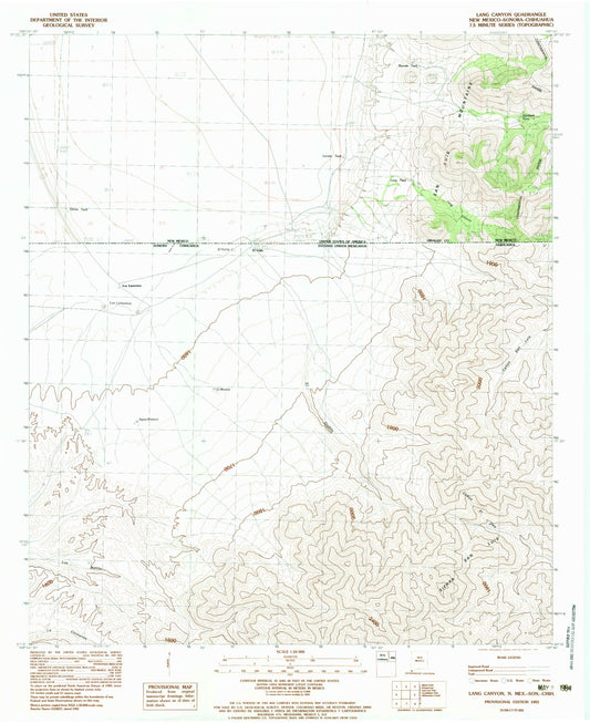 Classic USGS Lang Canyon New Mexico 7.5'x7.5' Topo Map Image