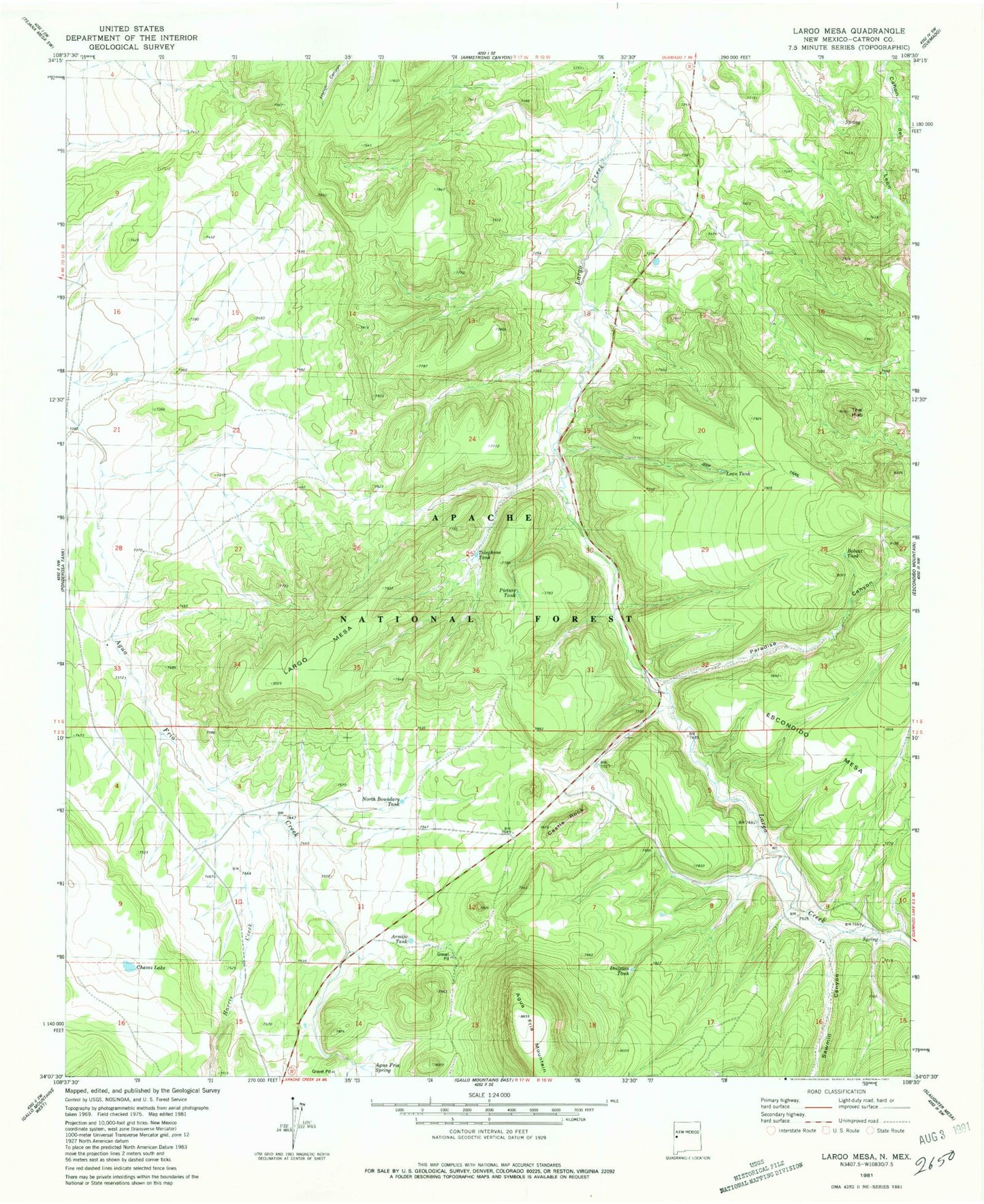 Classic USGS Largo Mesa New Mexico 7.5'x7.5' Topo Map Image