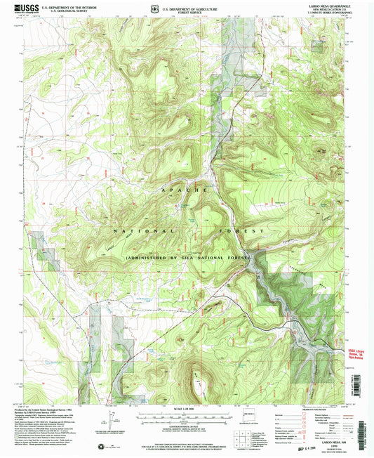 Classic USGS Largo Mesa New Mexico 7.5'x7.5' Topo Map Image
