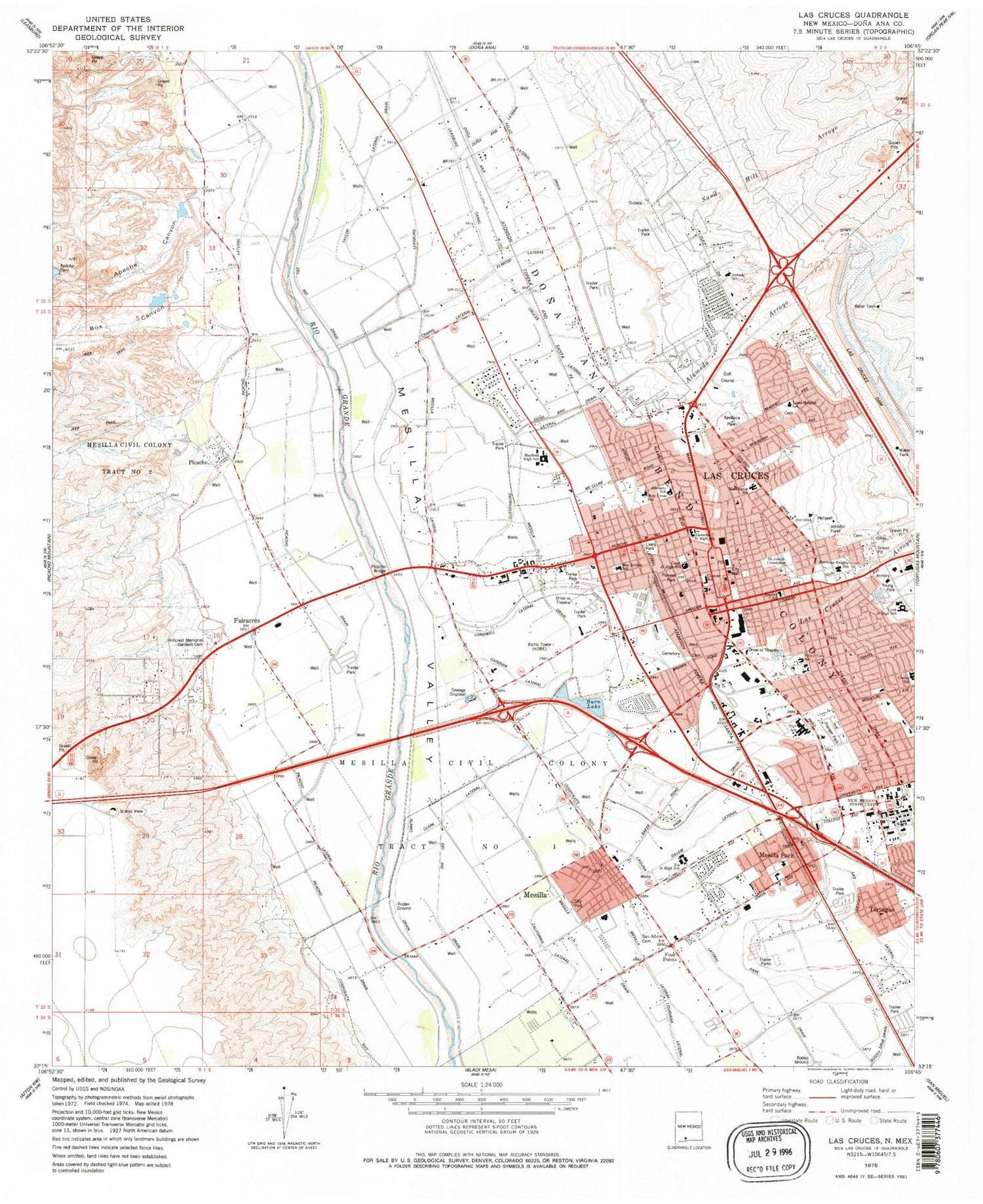 Classic USGS Las Cruces New Mexico 7.5'x7.5' Topo Map Image