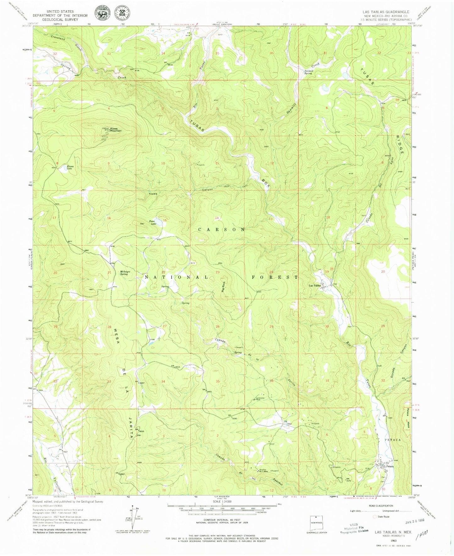 Classic USGS Las Tablas New Mexico 7.5'x7.5' Topo Map Image